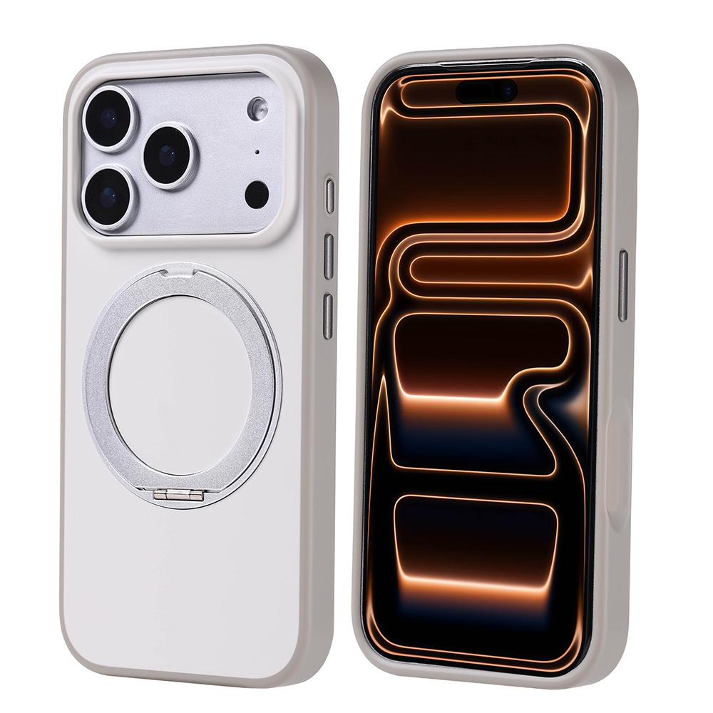 İki telefon kılıfı. Biri kamera lensleri ve halka ile arka tarafı, diğeri ise parlayan bir desenle ekranı gösteriyor.