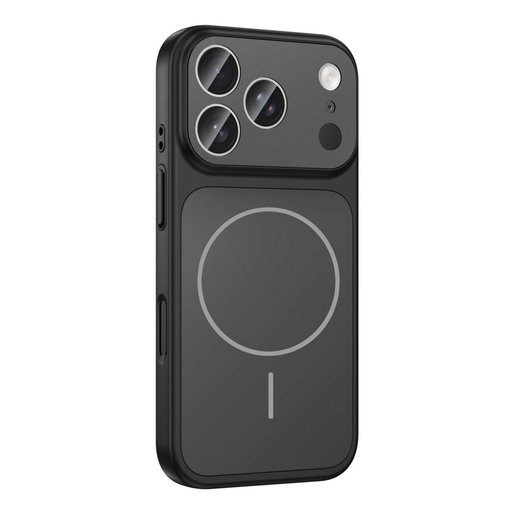 Çoklu kamera lensli siyah telefon kılıfı. Arkasında bir daire ve bir çizgi var. Koruyucu bir telefon kılıfıdır.