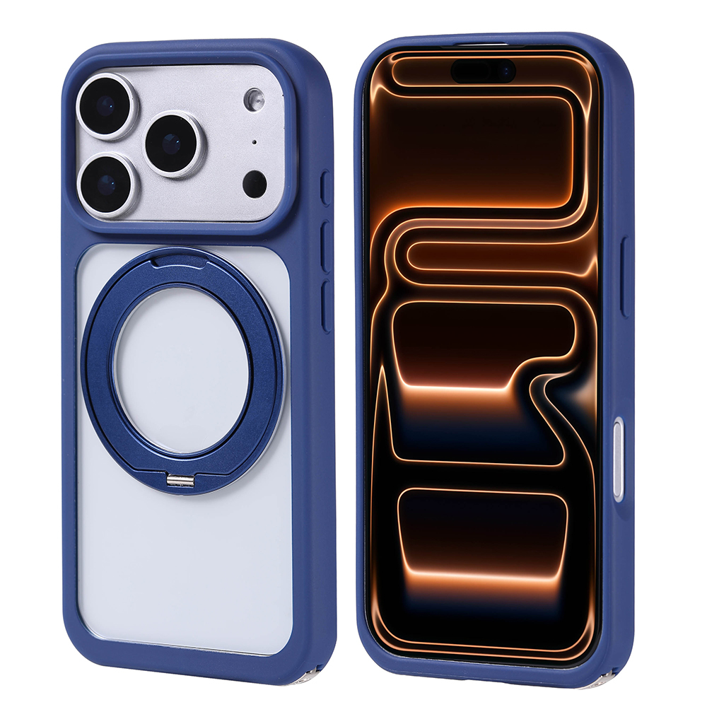 GPACK iPhone 17 Pro Max Uyumlu Piza Silikon M-Safe Şarj Özellikli Standlı Telefon Kılıfı Lacivert