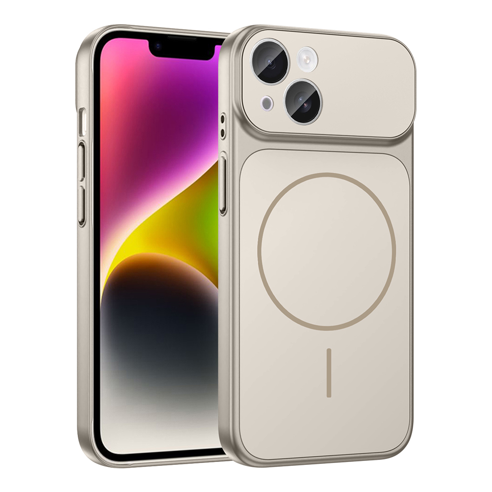 Altın bir kılıf içinde bir iPhone. Ekran pembe, sarı ve yeşil geçişi gösteriyor.