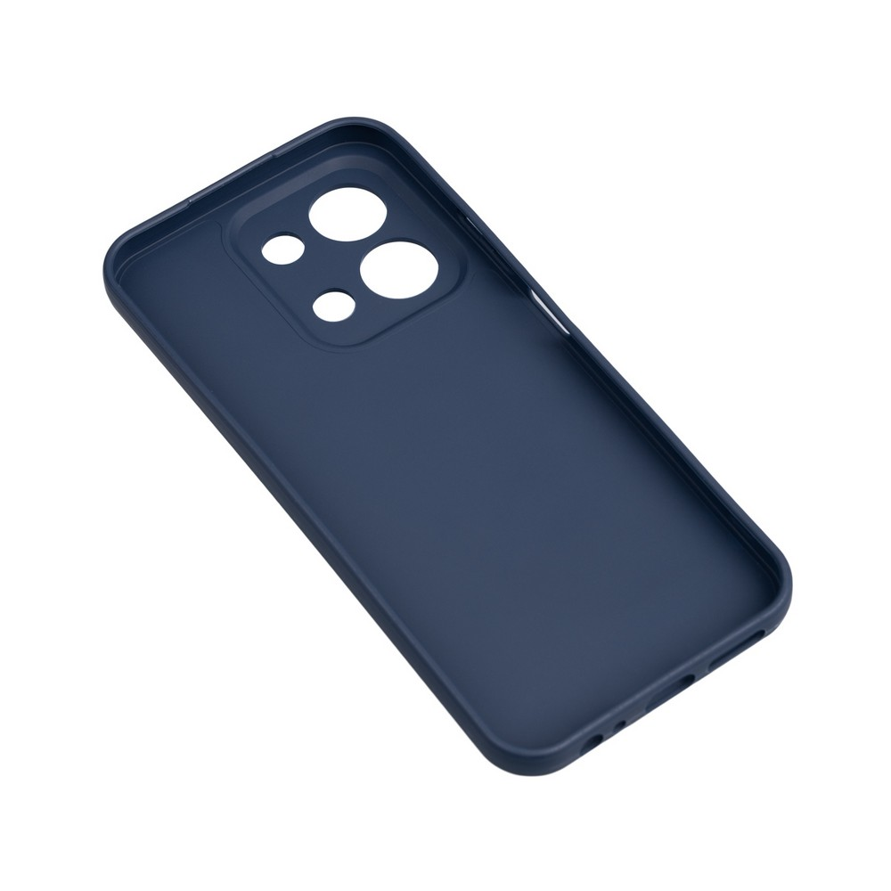 Lacivert bir telefon kılıfı. Kamera ve flaş için delikleri var. Kılıf hafif açılı, içini gösteriyor.