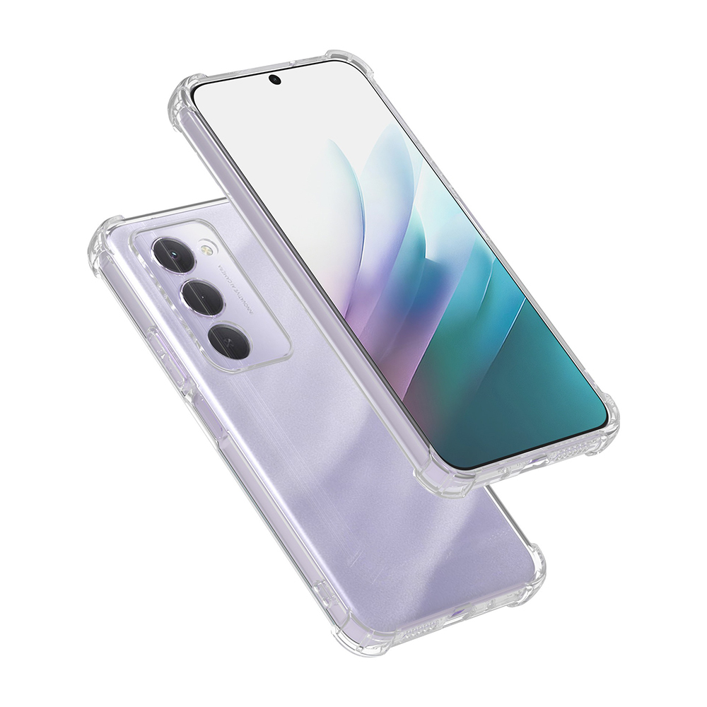 İki akıllı telefon, biri diğerinin üzerinde, şeffaf kılıflarda. Üstteki telefon mavi ve beyaz renklerde bir ekran gösteriyor.