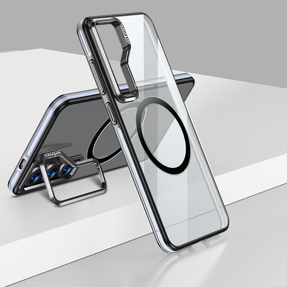 GPACK Samsung Galaxy S25 Uyumlu Wlons Magsafeli Renkli Çerçeve Standlı Efsane Kapak Telefon Kılıfı Siyah