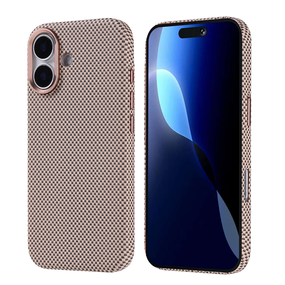Desenli kılıflı iki akıllı telefon, biri solda diğeri sağda. Her iki telefon da açık pembe renkte.