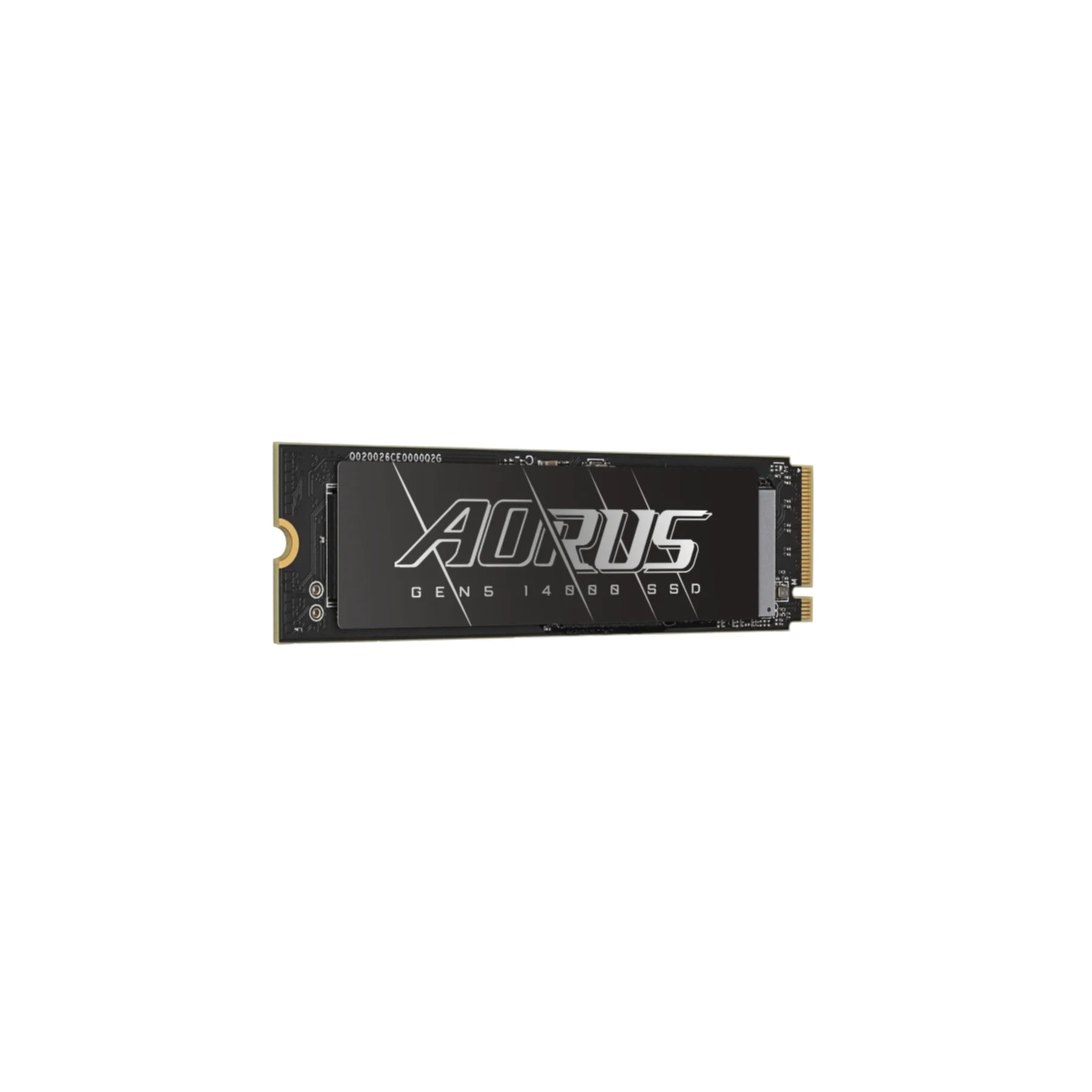 Dysk SSD AORUS Gen5 1488 na białym tle. Dysk jest czarny ze srebrnymi literami. Tło jest białe.