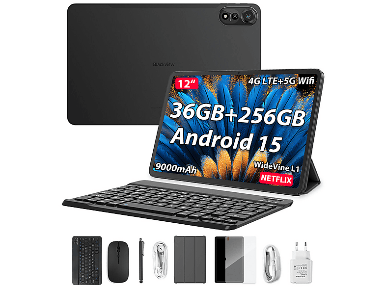 BLACKVIEW MEGA 2 Set Mit Tastatur (QWERTY), Tablet, 256 GB, 12 Zoll, Grau