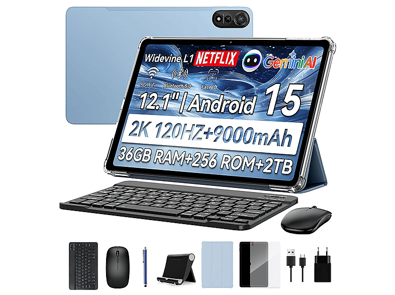 BLACKVIEW MEGA 2 Set Mit Tastatur (QWERTY), Tablet, 256 GB, 12 Zoll, Blau
