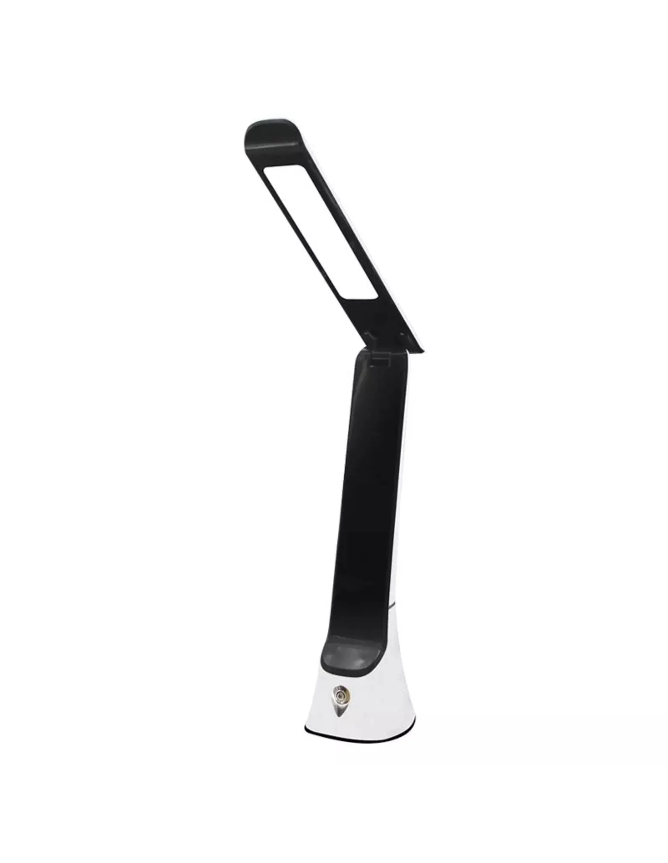 Een witte en zwarte LED-bureaulamp op een witte achtergrond.