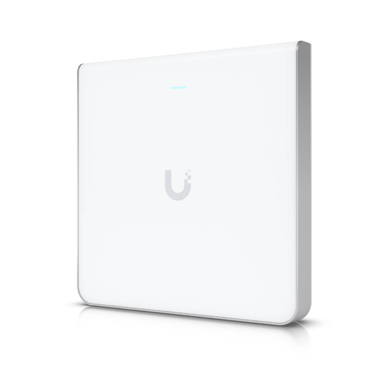 White, rectangular device with a U-shaped logo and a light indicator. Slight shadow indicates it is elevated.