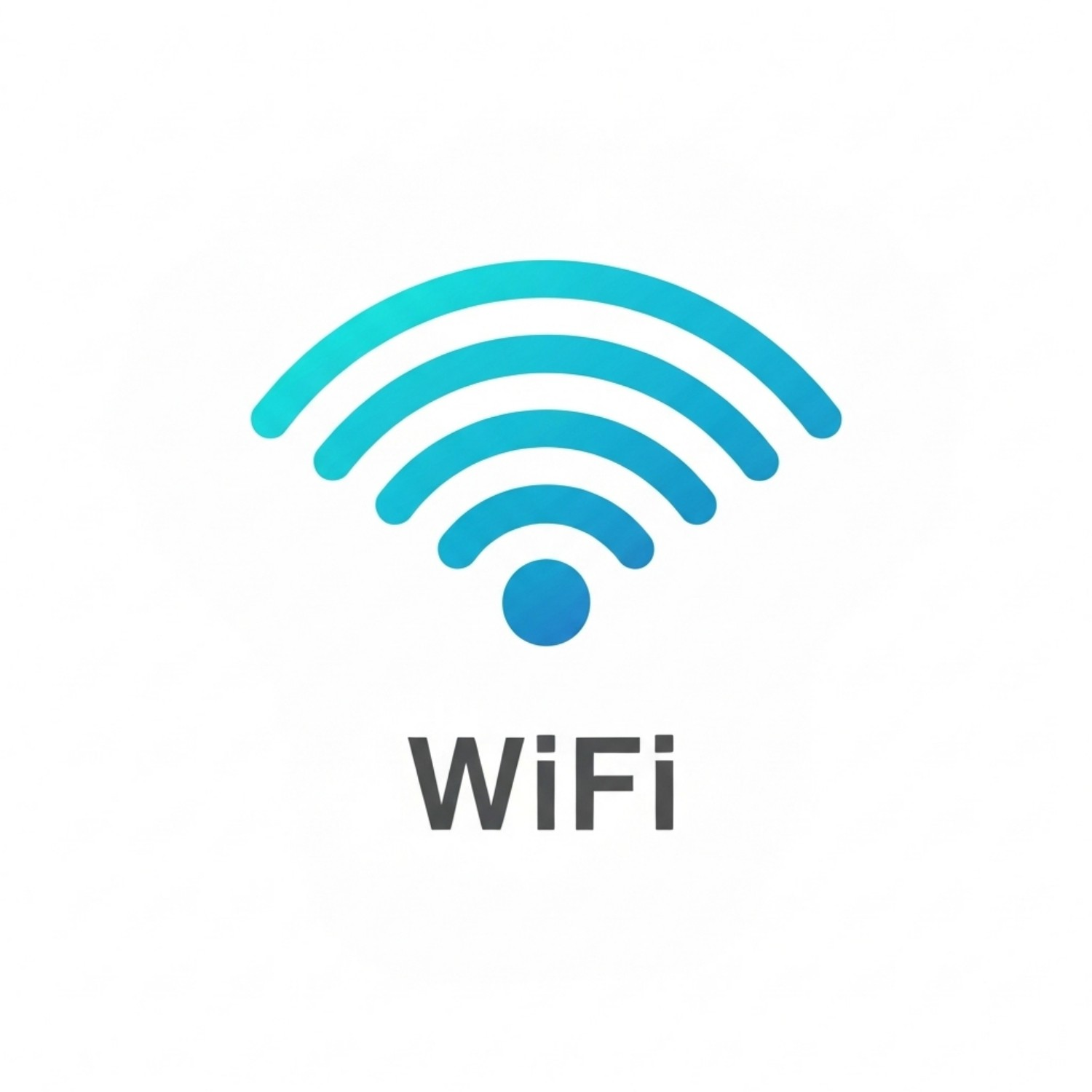 Un icono de WiFi con arcos azules y un punto central. Debajo, la palabra 'WiFi' en letras grises oscuras sobre fondo blanco.