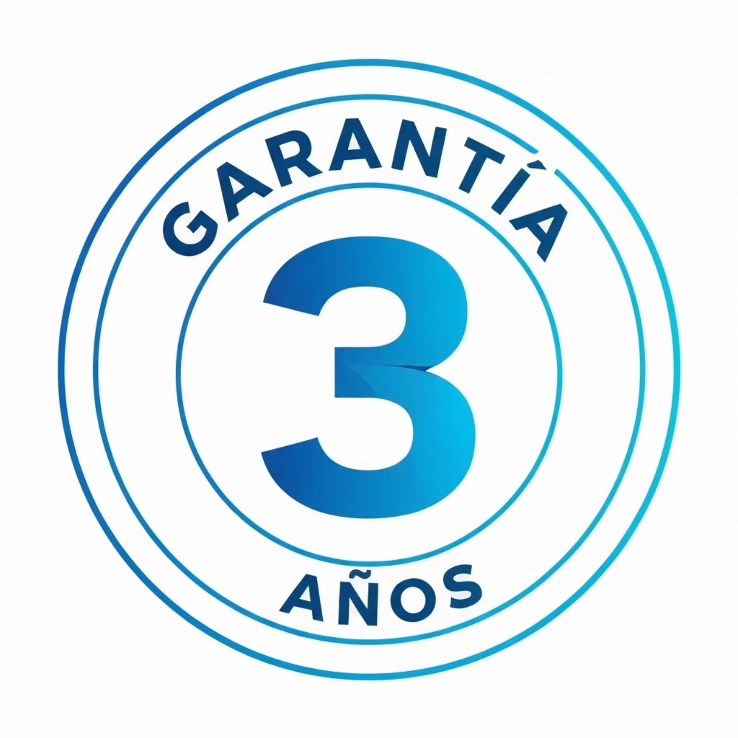 Un círculo azul y blanco con la palabra 'GARANTIA' sobre un gran número '3' y 'AÑOS' debajo. Significa garantía de 3 años.