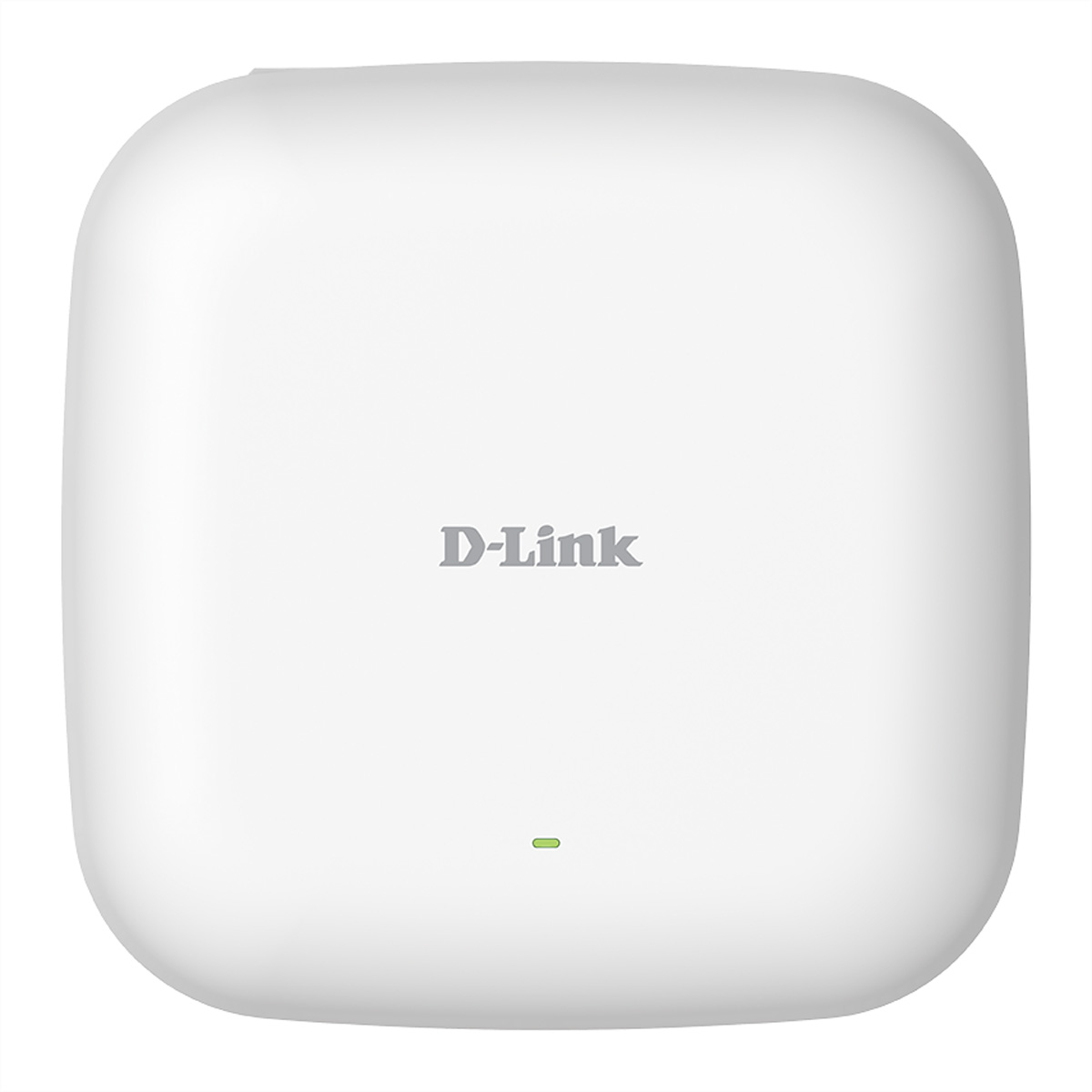 Punto de acceso inalámbrico D-Link blanco. Tiene esquinas redondeadas, con el logotipo de D-Link y un indicador LED verde.