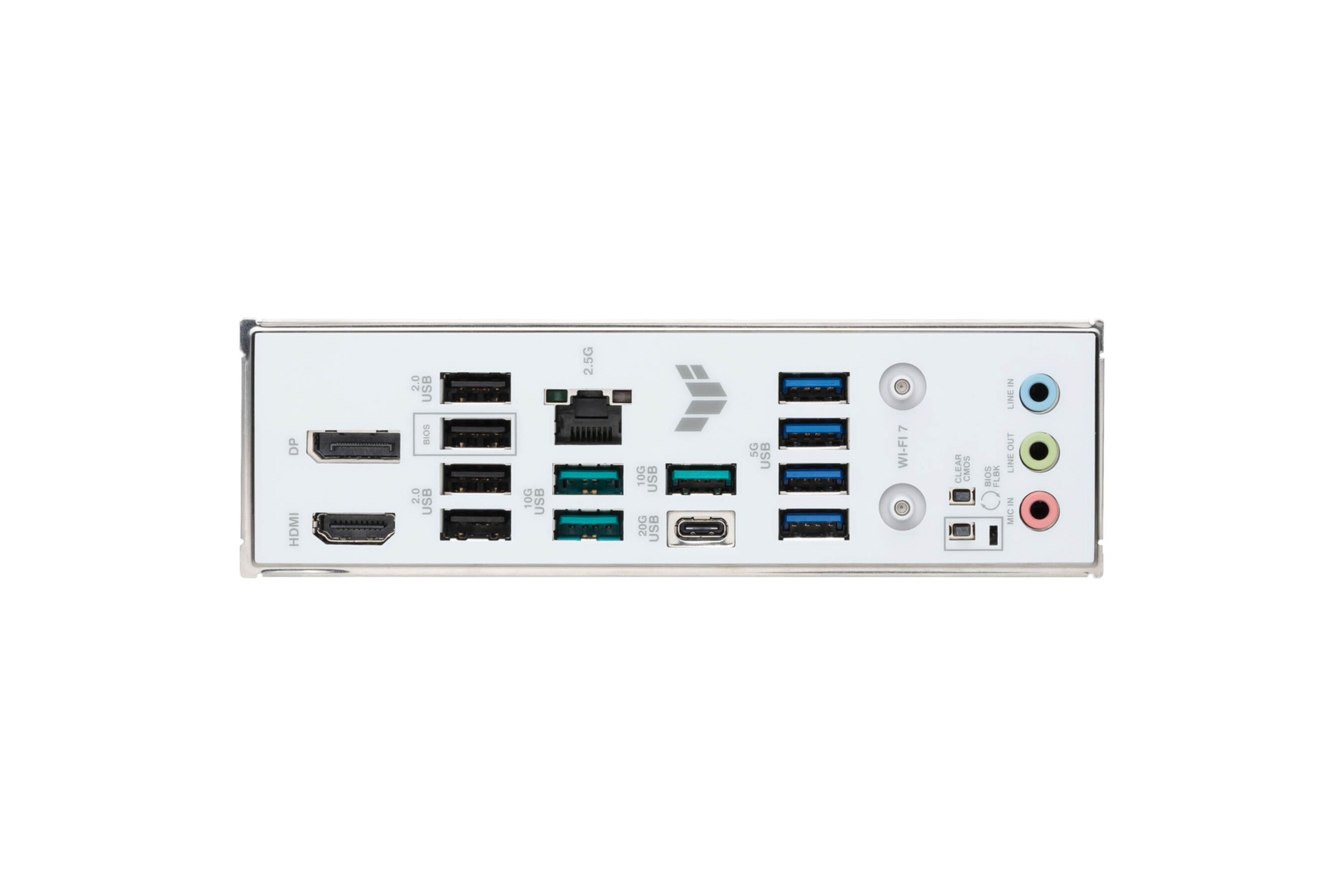 Panneau arrière d'une carte mère d'ordinateur avec ports USB, HDMI, prises audio et réseau.