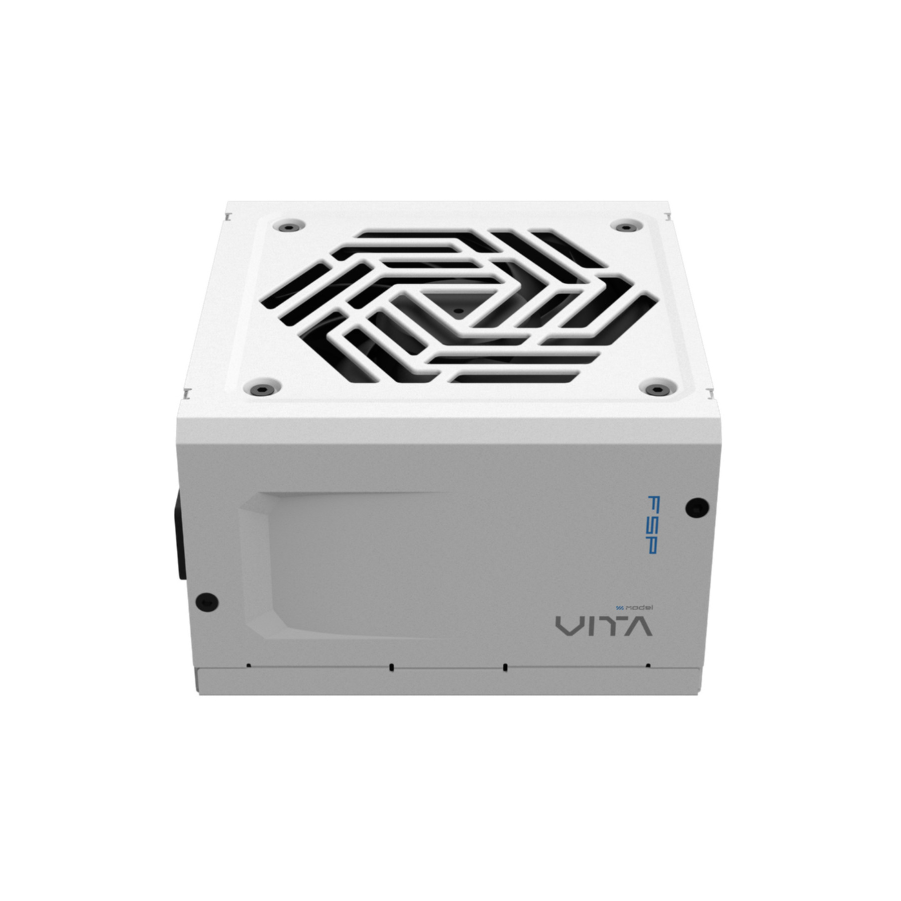 A white and grey computer power supply unit. It has a fan on top with a geometric pattern, and the FSP and Vita logos.
