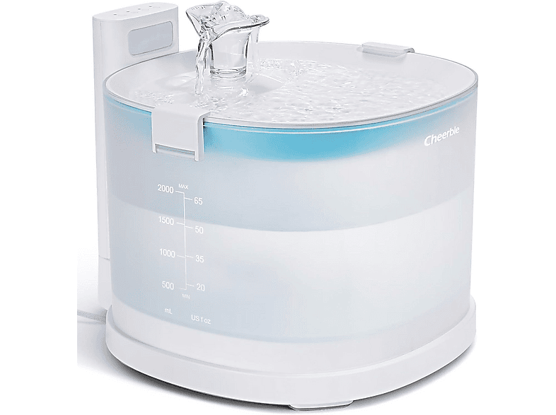 CHEERBLE E1 22 X 20 X 18  2lt Plastik Hazneli Otomatik Kedi Su Pınarı Beyaz