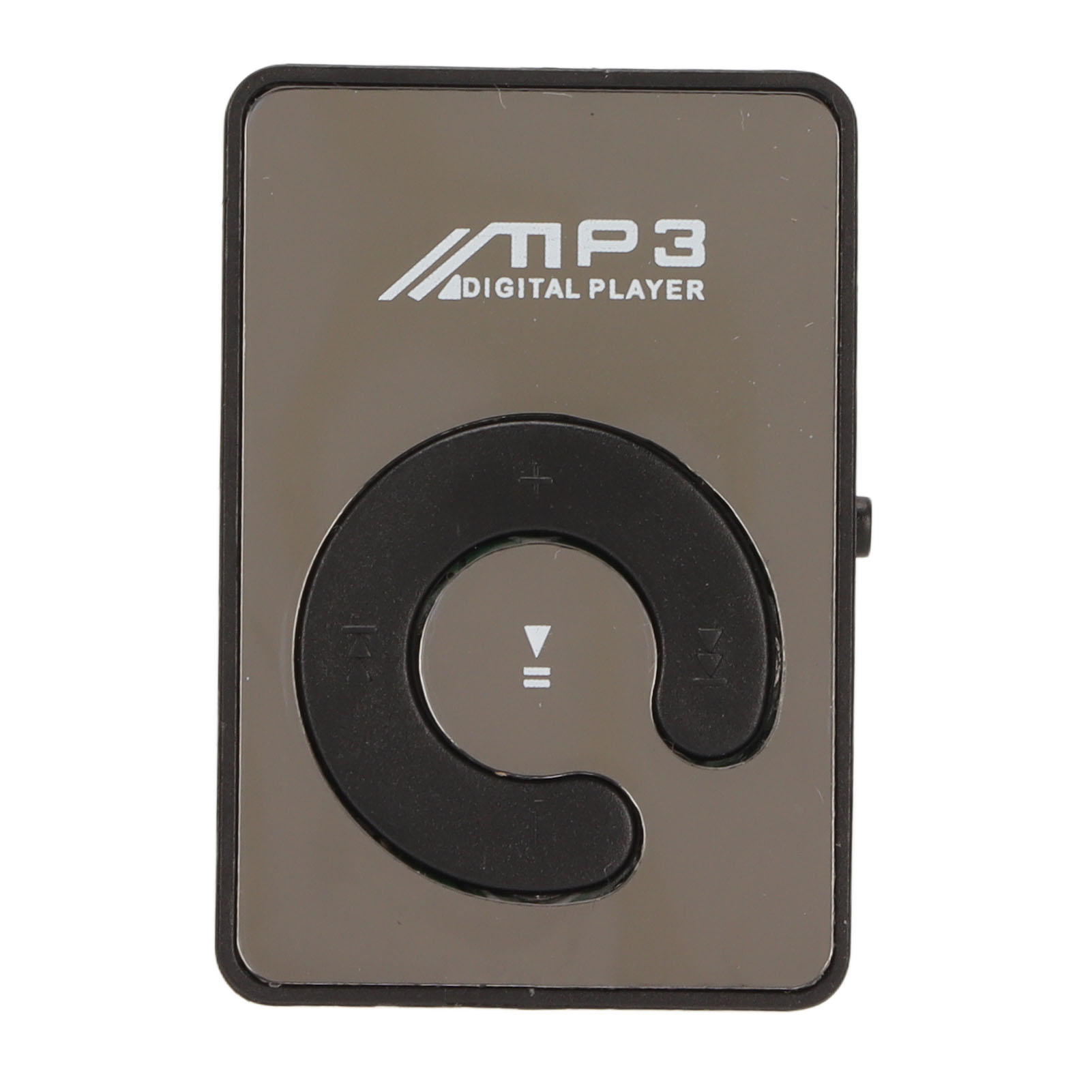 Ein MP3-Digital-Player. Er hat ein schwarzes Bedienfeld mit Wiedergabe/Pause-, Lautstärke- und Überspringen-Tasten auf grauem Hintergrund.