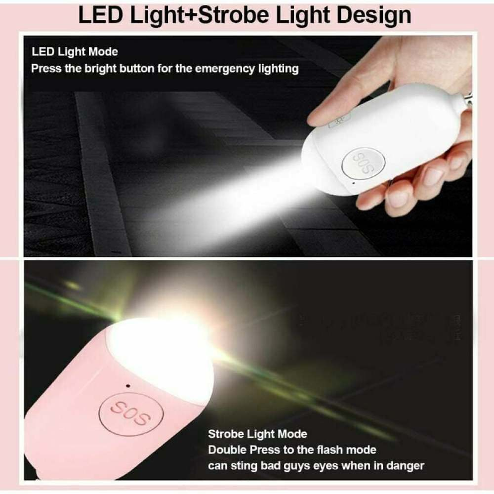 Das Bild zeigt eine LED-Leuchte. Eine Hand hält ein weißes Licht, unten ist ein rosa Licht. Der Text beschreibt die Lichtmodi.