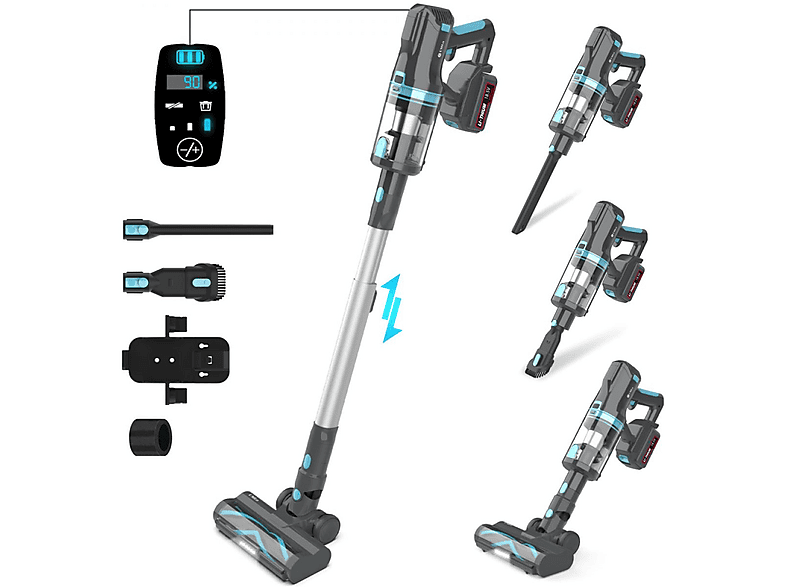 FLYSTAR Kabelloser 2-in-1 mit HEPA-Filter & LED-Display Staubsauger, maximale Leistung: 1000 Watt, Grau)