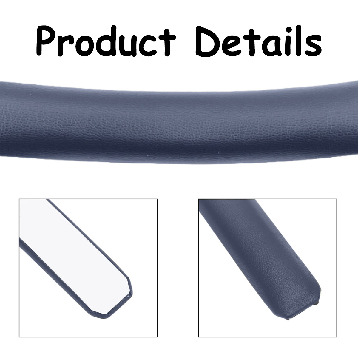 Das Bild zeigt Produktdetails. Oberer Abschnitt: gebogenes, dunkelgraues Material. Unten: zwei Detailansichten des Materials, eine mit weißem Rand.