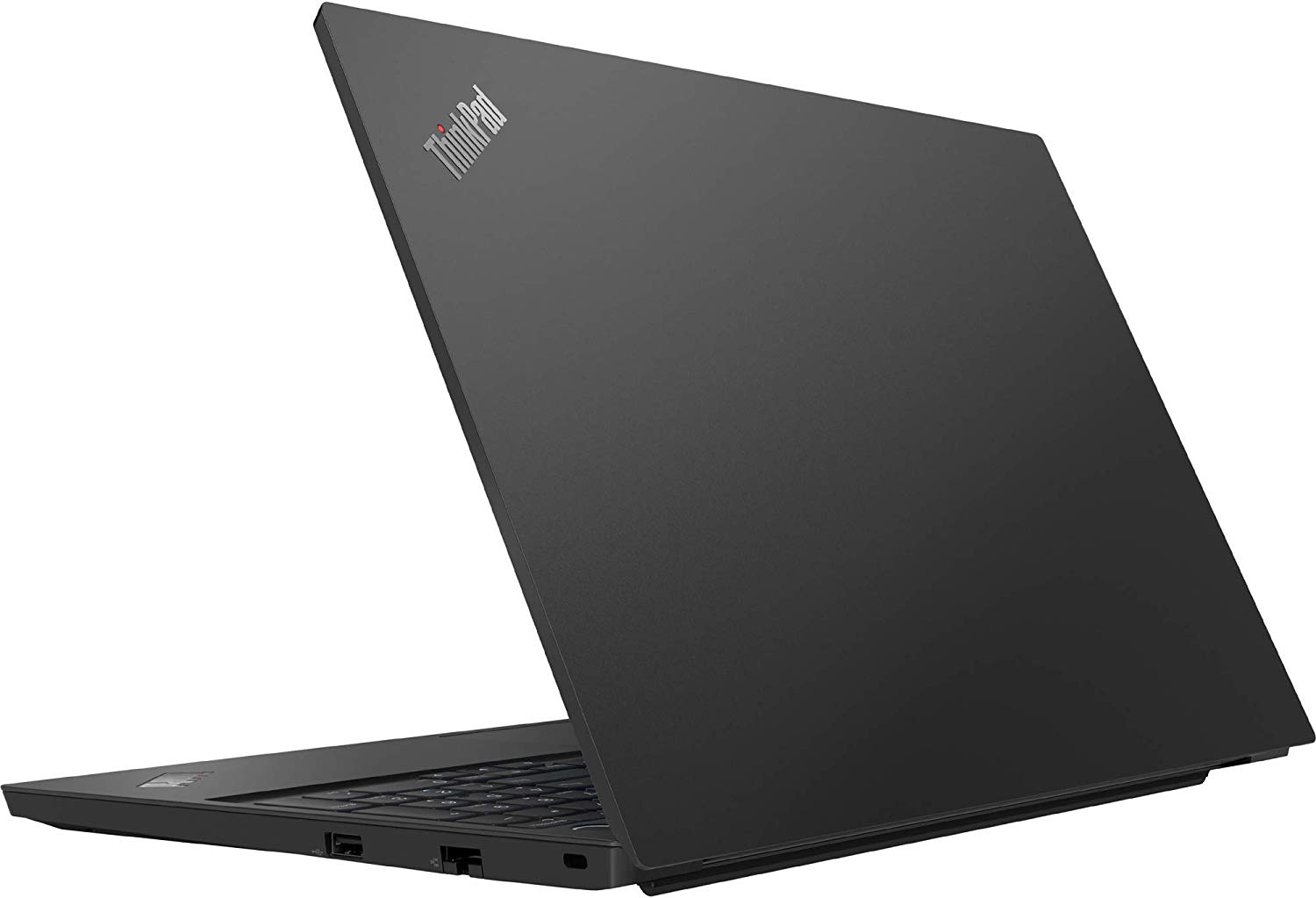 Ein schwarzes ThinkPad-Laptop ist geöffnet und zeigt Tastatur und Bildschirm. Das ThinkPad-Logo ist sichtbar.