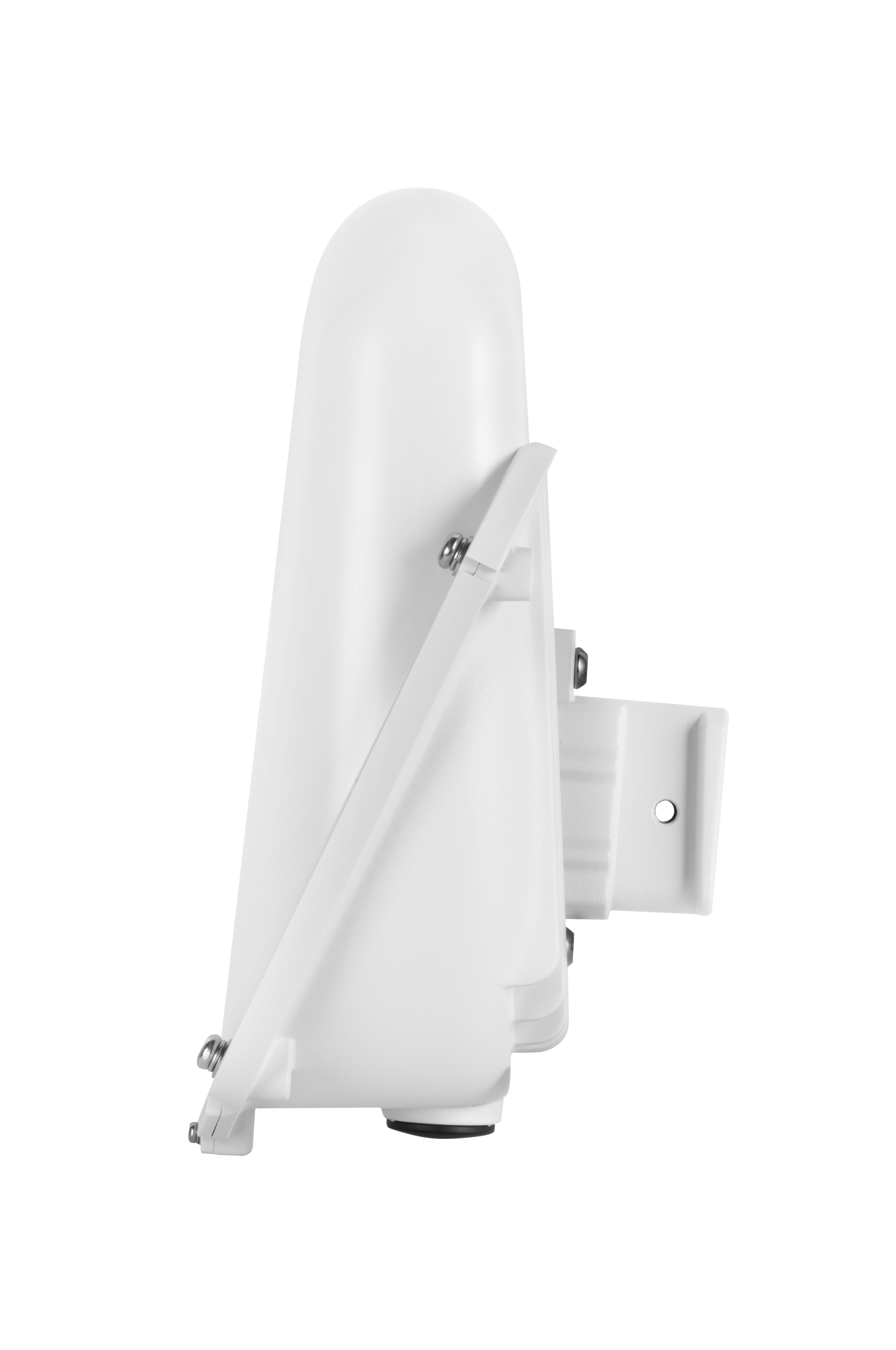 Białe urządzenie podobne do anteny, zamontowane na białej powierzchni. Jest to urządzenie komunikacyjne.