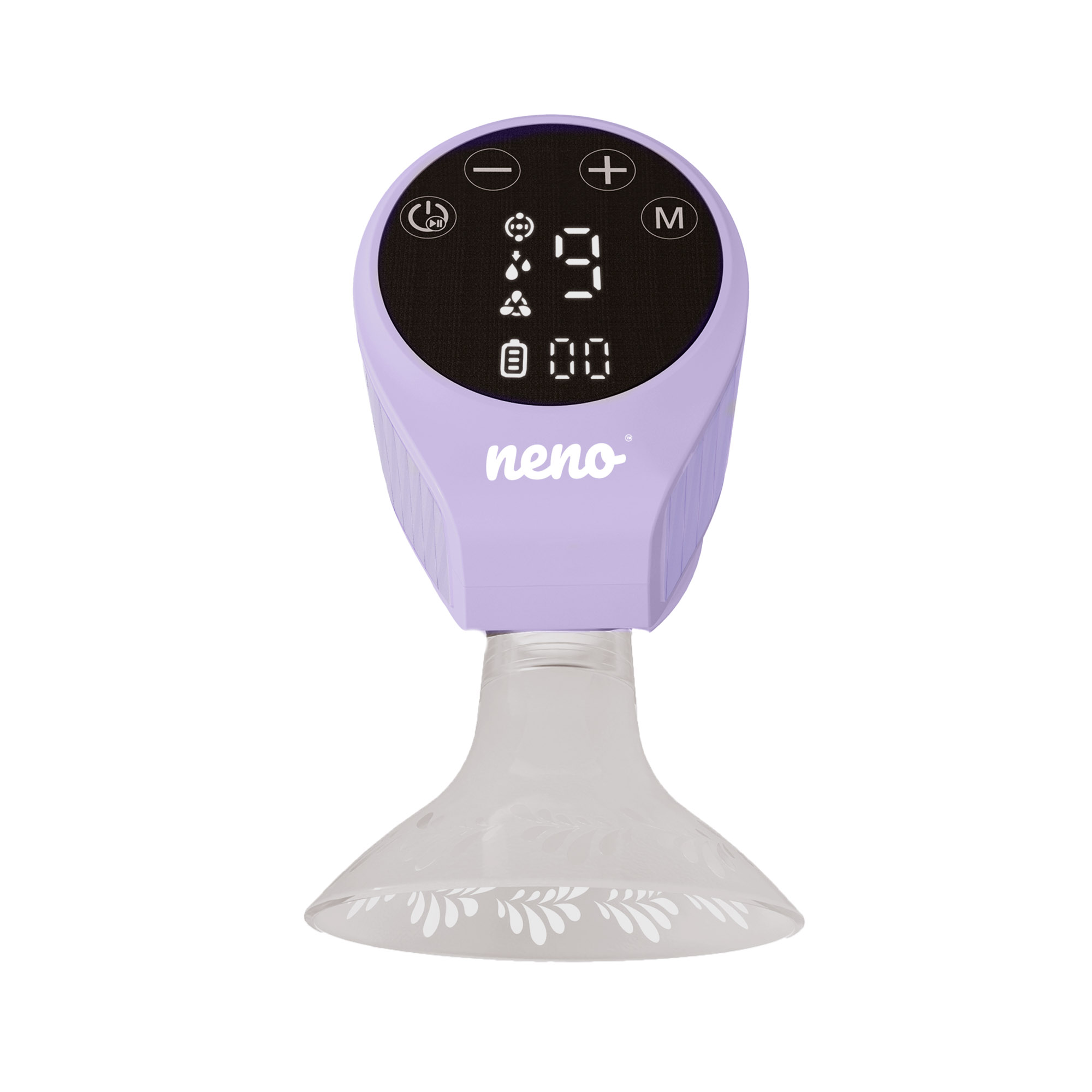 Pokazano laktator. Ma fioletowy korpus i przezroczysty lejek. Wyświetlacz pokazuje poziom 9 i inne wskaźniki.