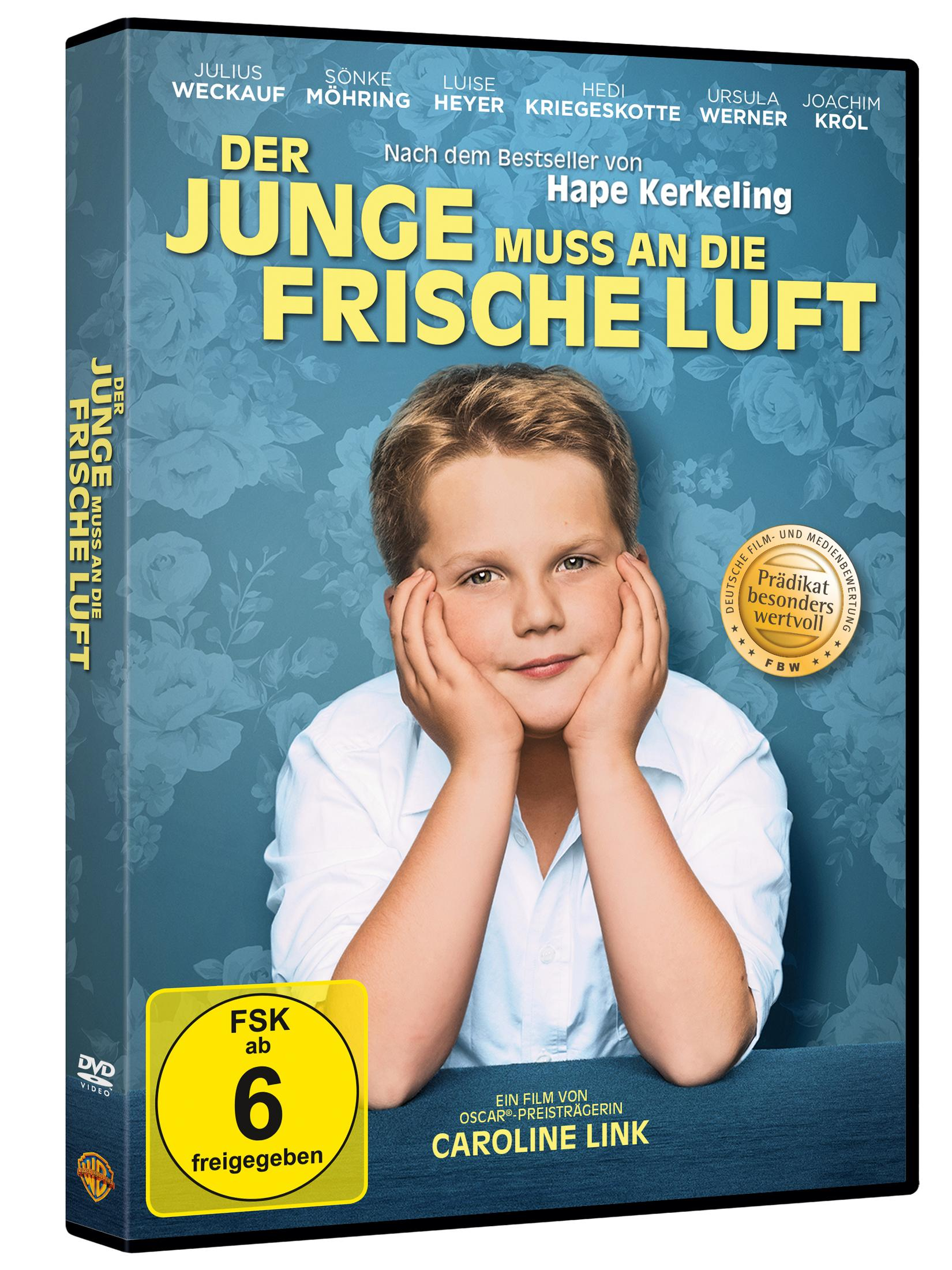DVD-Cover mit einem Jungen, der seine Hände an den Wangen hat. Text: 'Der Junge muss an die frische Luft'.