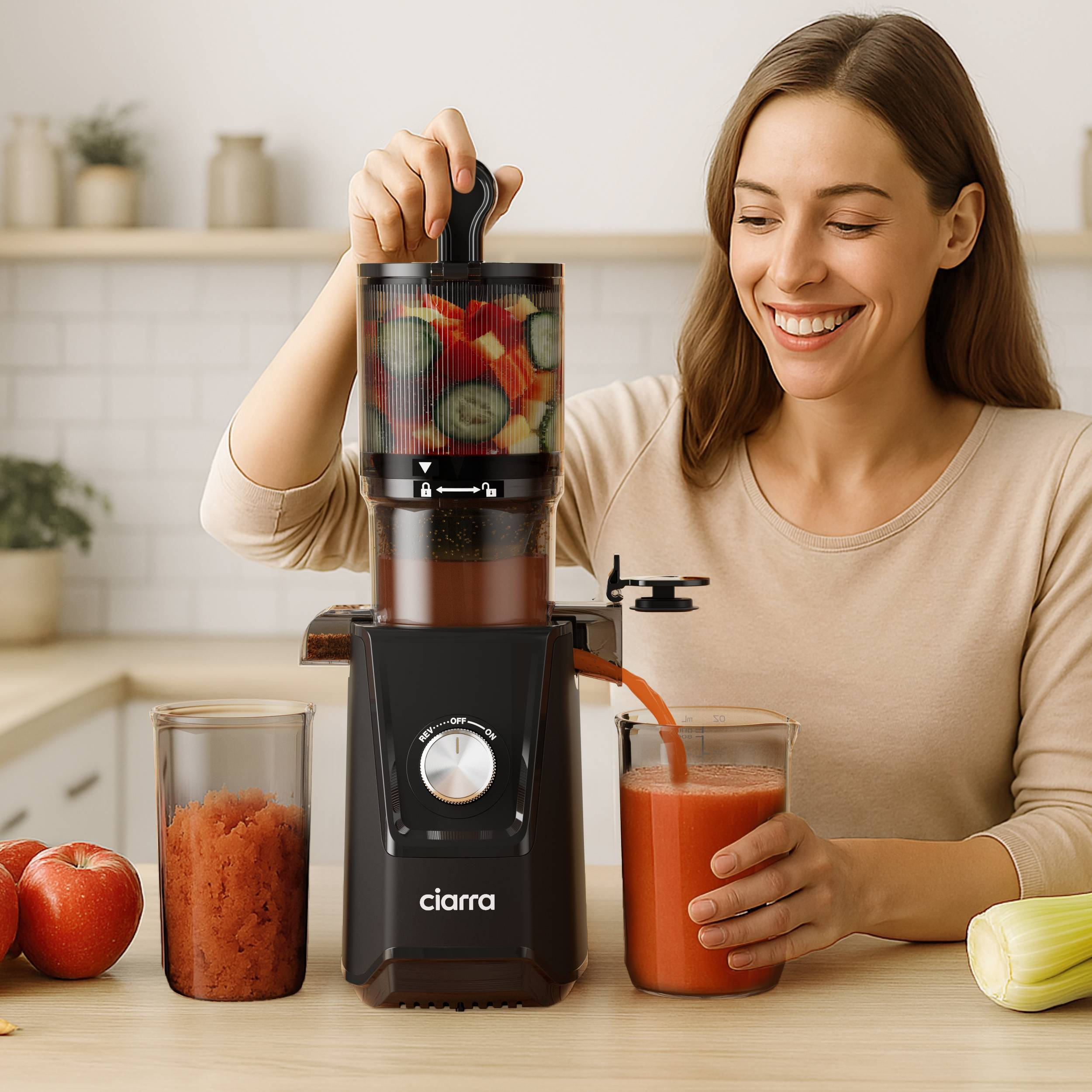 Licuadora de prensado en frío CIARRA VMSJ046-B, 1,2 l, 200 W, negro