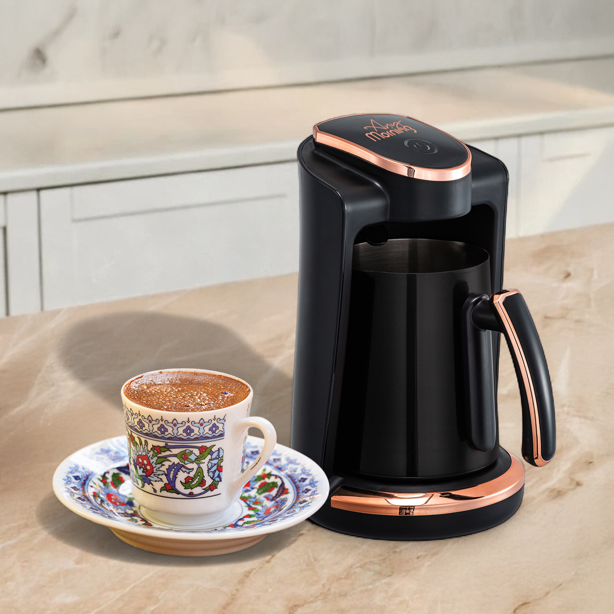 ANY MORNING LI23201S Paslanmaz Çelik Cezveli  4 Fincan Kapasiteli 250 ml Türk Kahve Makinesi Siyah