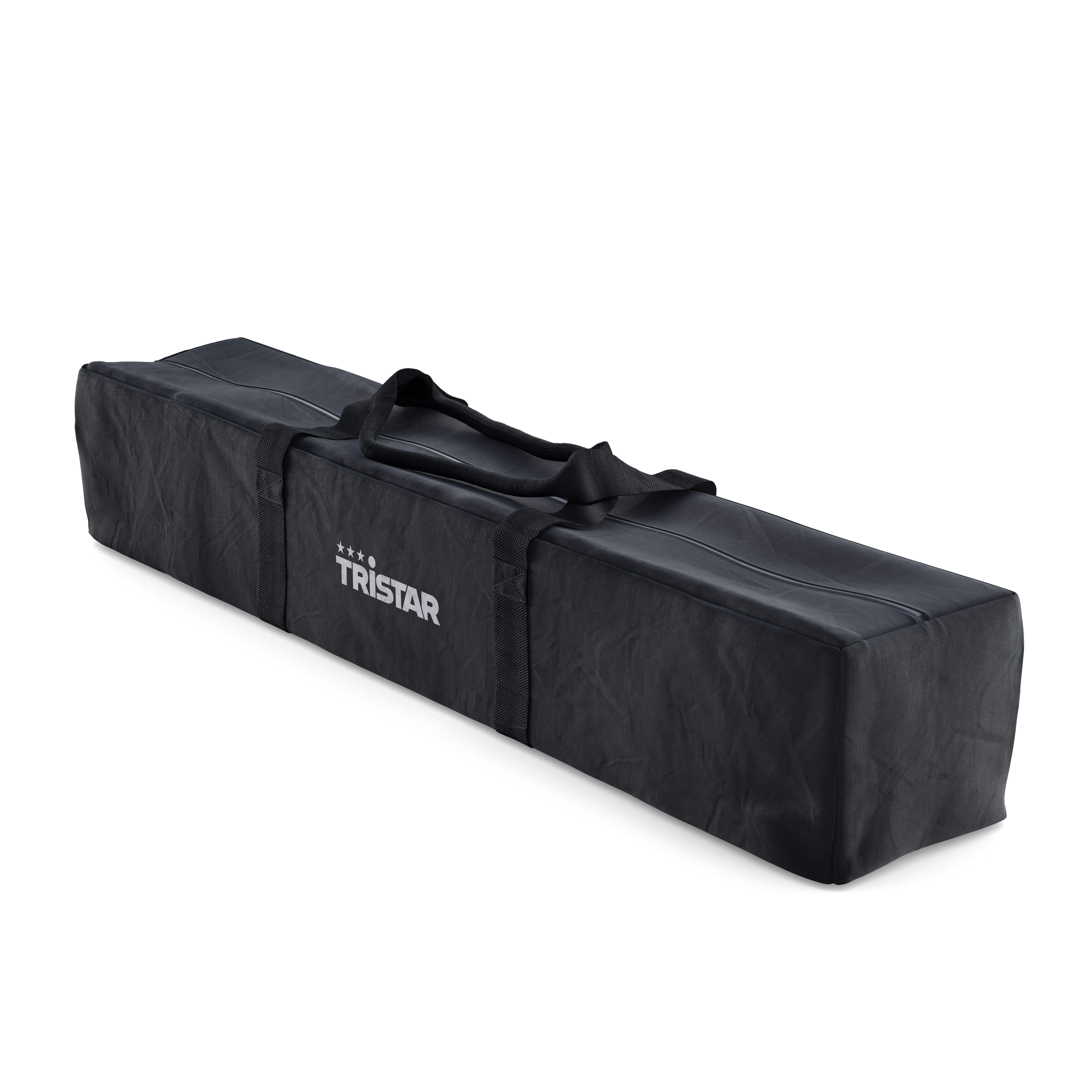 Een zwarte rechthoekige draagtas met een handvat en het woord TRISTAR, op een witte achtergrond.
