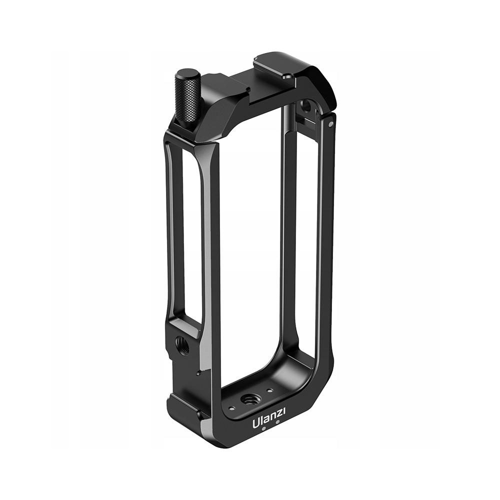 Czarna klatka na aparat. Ma prostokątną ramę z górnym uchwytem i śrubą z boku. Widoczne jest logo Ulanzi.