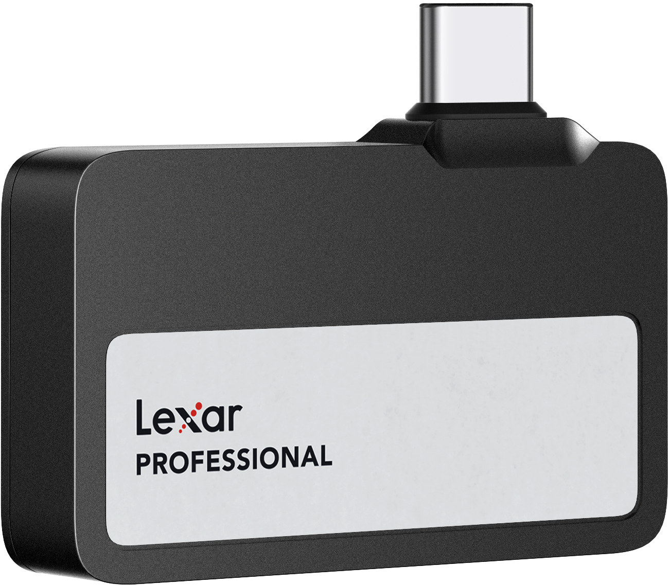 Czarny pendrive USB-C Lexar Professional. Posiada białą etykietę z nazwą marki. Złącze USB-C jest srebrne.