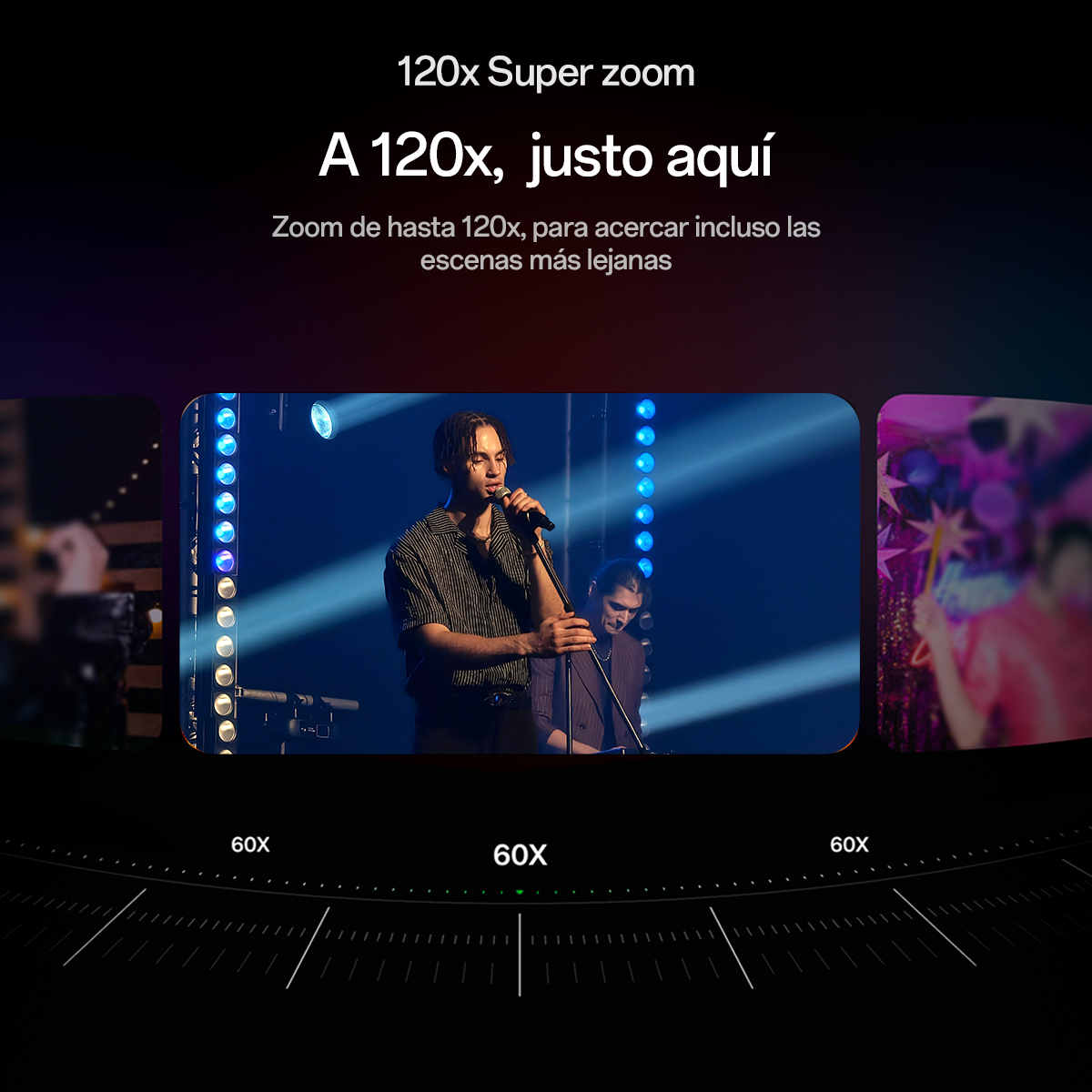 Un uomo canta in un microfono sul palco con un altro uomo sullo sfondo. La scena è illuminata da luci blu.