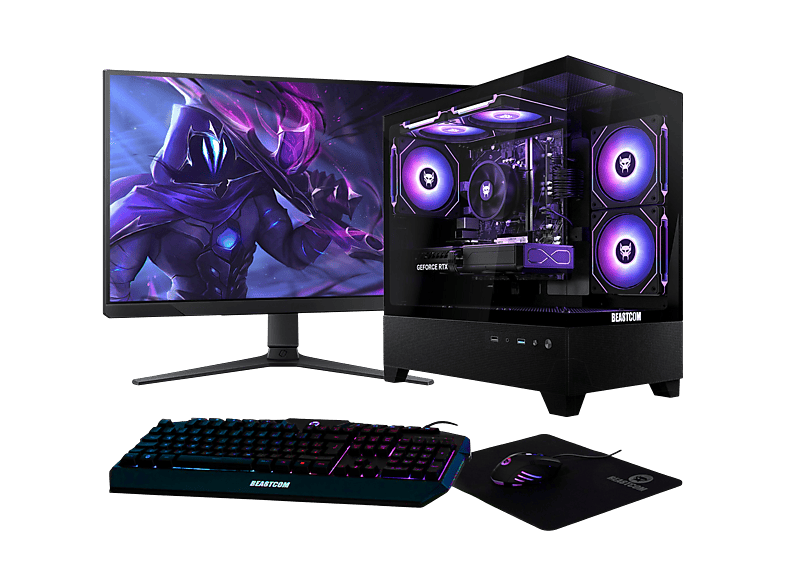 BEASTCOM Q5 | Pro Gaming | Komplett-Set, Gaming-PC Komplettsystem mit AMD Ryzen™ 5, 32 GB RAM, 1 TB SSD, NVIDIA GeForce RTX™ 3050, Windows 11 Pro