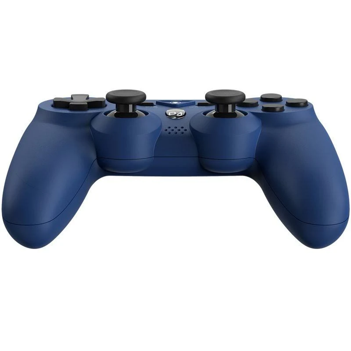 Un gamepad azul con joysticks y botones negros. Tiene una cruceta, botones de acción y un panel central con 'P4'.