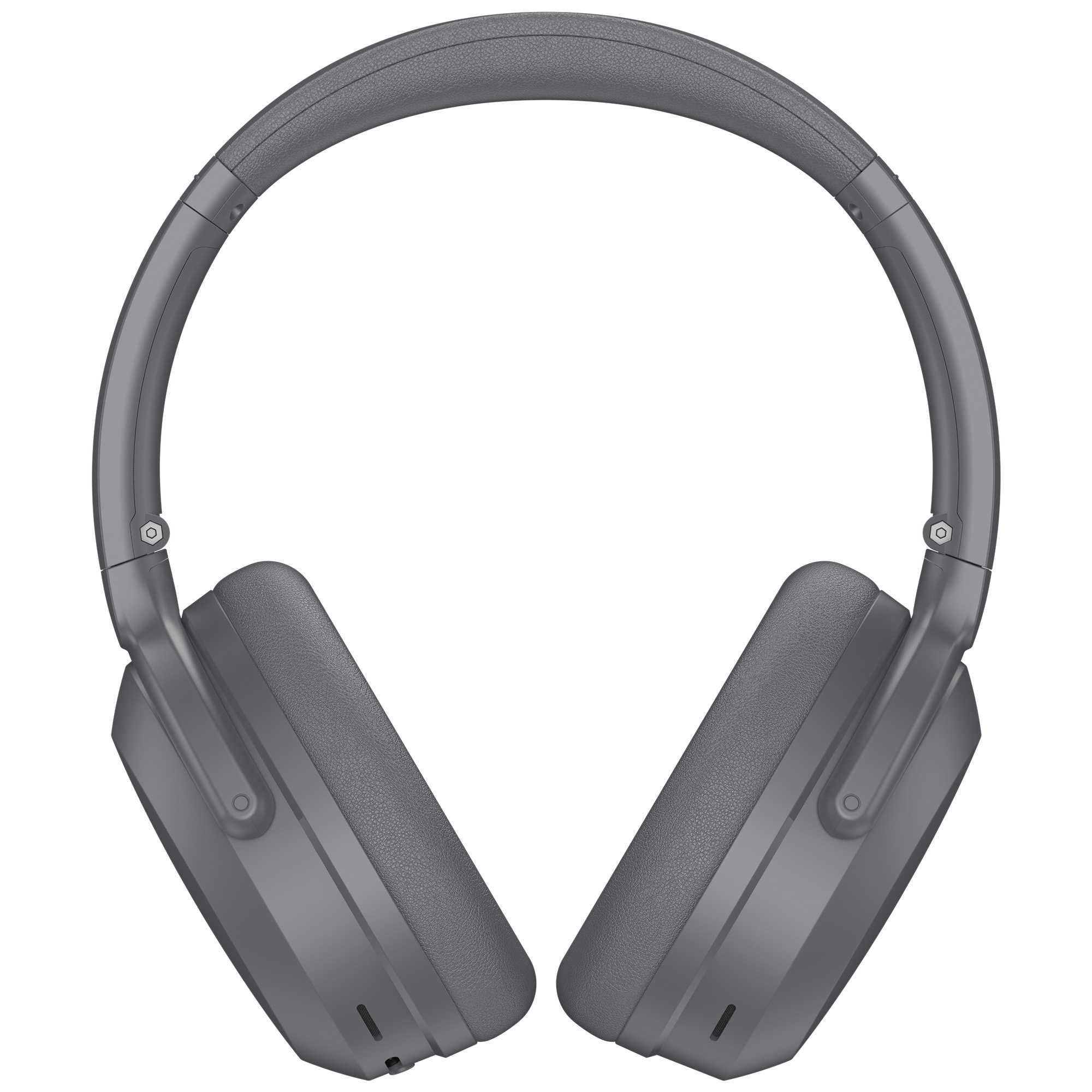 Szare słuchawki na białym tle. Słuchawki są nowoczesne, z wyściełanym pałąkiem i nausznikami.