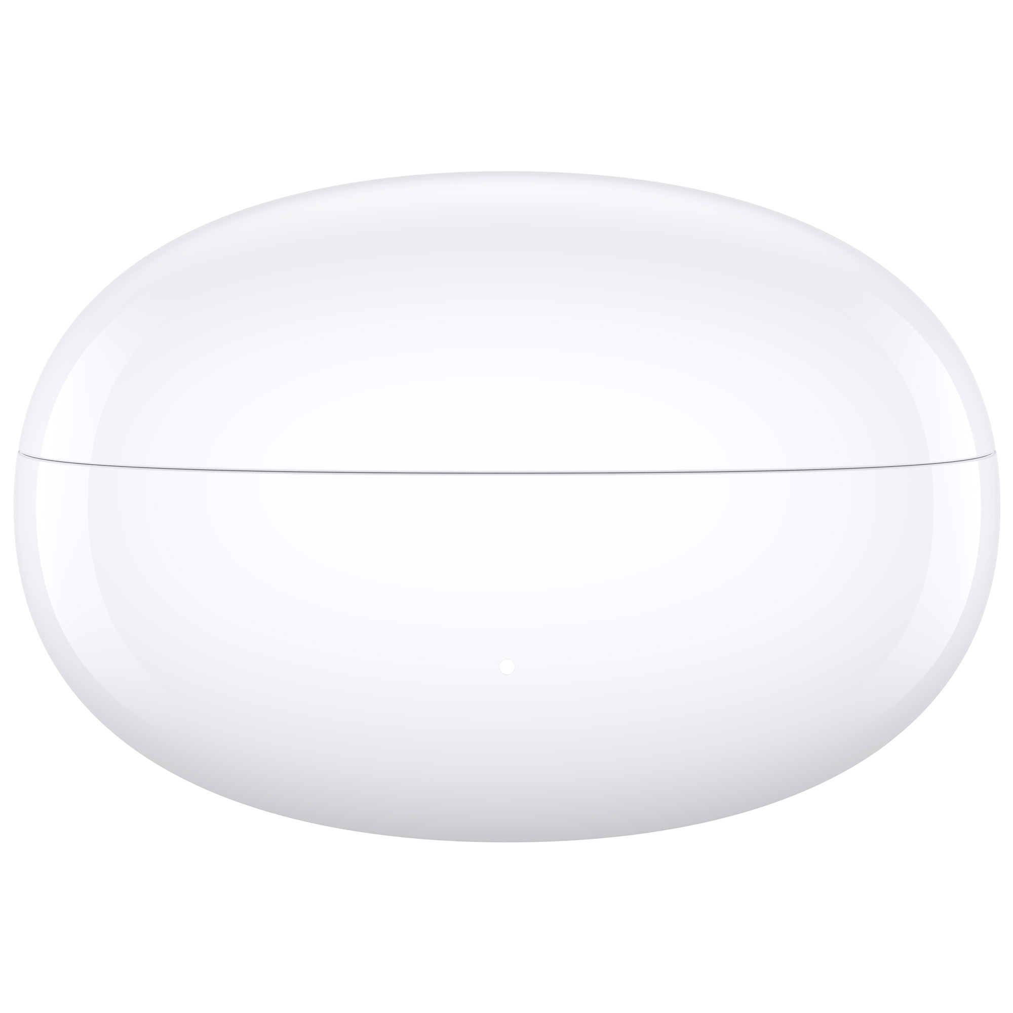 Białe, owalne etui, prawdopodobnie na słuchawki, z cienką linią dzielącą górę i dół.