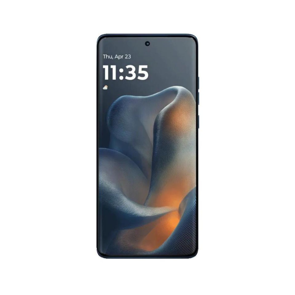 Smartfon wyświetla godzinę 11:35 23 kwietnia. Ekran pokazuje niebiesko-pomarańczowy abstrakcyjny wzór.