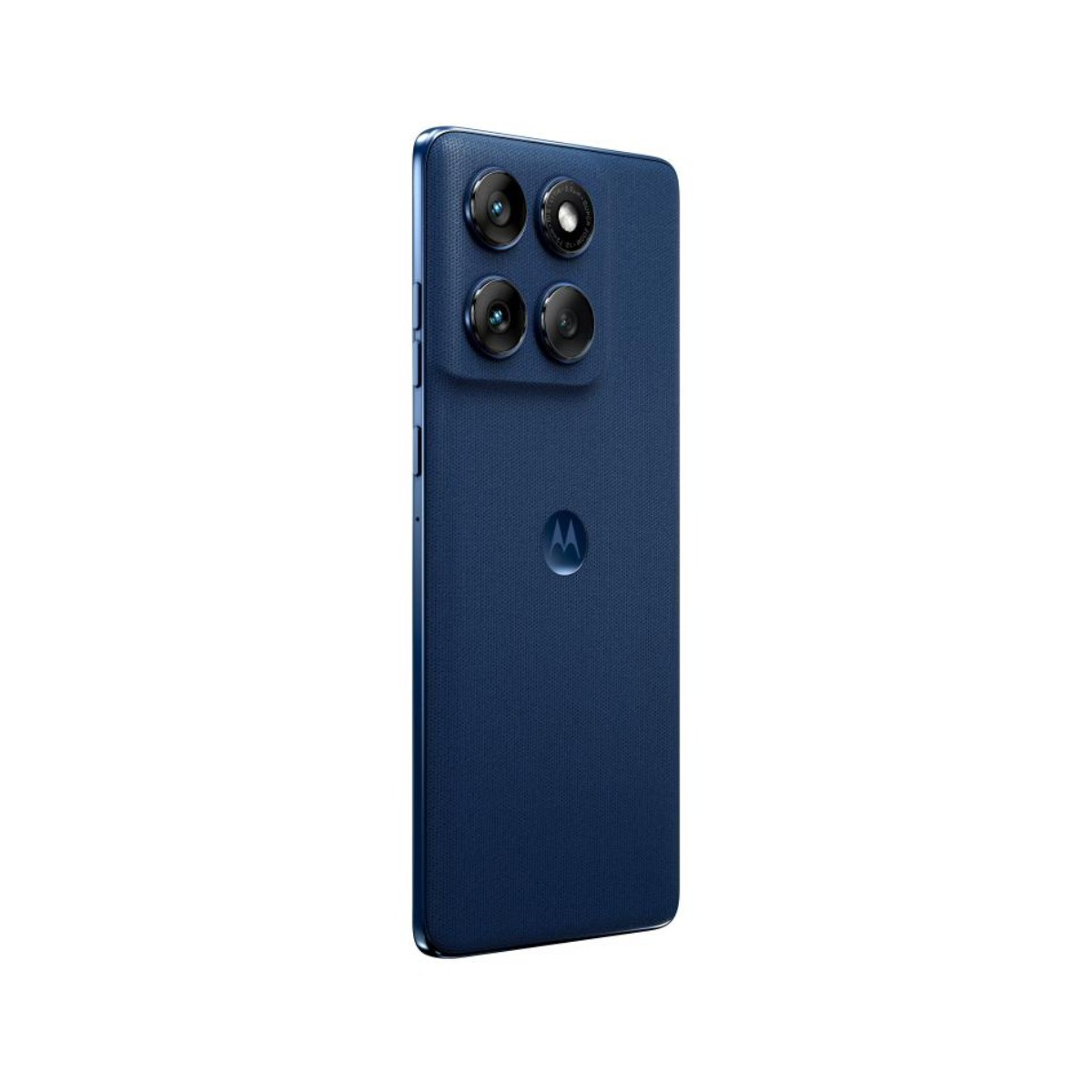 Granatowy smartfon z czterema obiektywami aparatu. Logo Motorola jest widoczne z tyłu.
