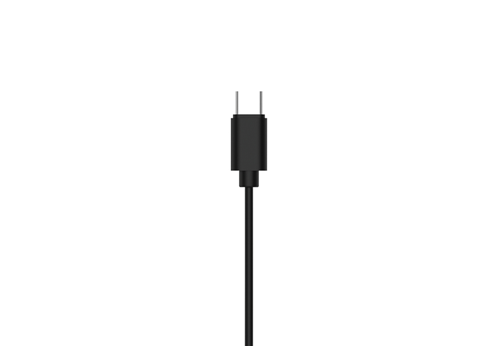 Czarny kabel do ładowania USB-C jest wyśrodkowany na białym tle. Złącze znajduje się na górze.