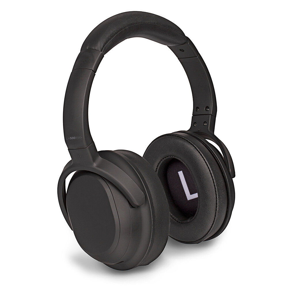 Auriculares negros supraaurales, con diadema acolchada y almohadillas. La almohadilla izquierda tiene una 'L' blanca.