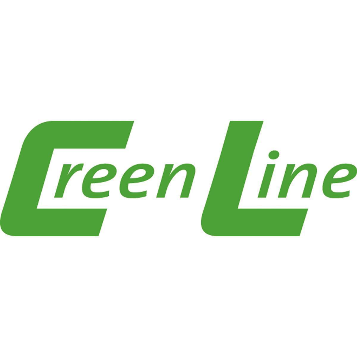 Das Logo zeigt die grünen Wörter "Green Line". Das Wort "Green" steht fett in einer grünen Form.
