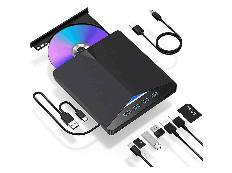 SUZAKUIN Extern DVD-RW 8x USB-Hub 3.0 SD/TF extern CD/DVD Brenner