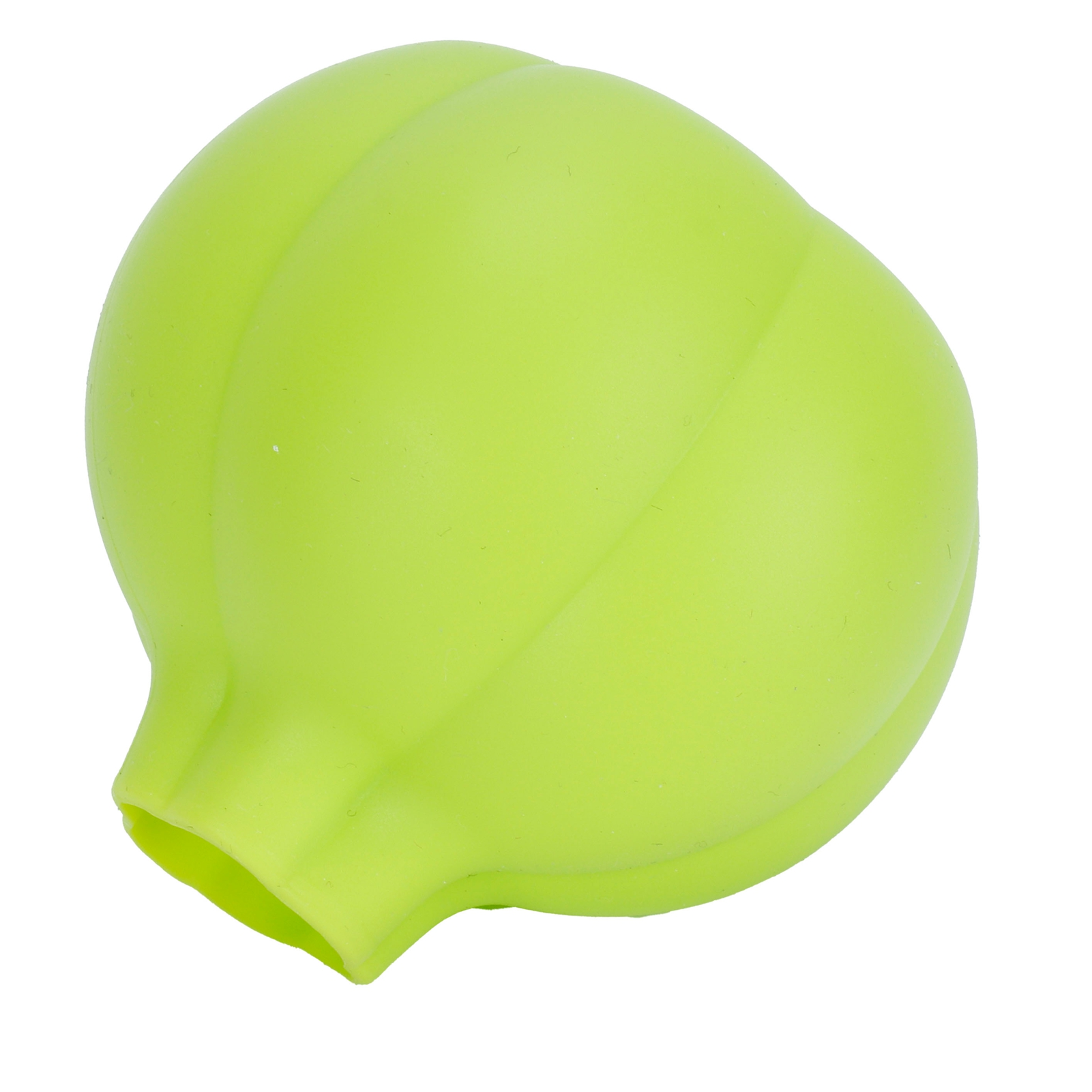 Ein limettengrünes, zwiebelförmiges Objekt mit einem kleinen, offenen Ende. Das Objekt befindet sich auf weißem Hintergrund.