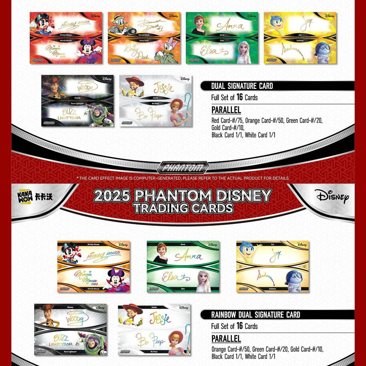 Disney-Sammelkarten-Set mit Charakteren wie Mickey, Minnie, Donald, Elsa, Woody, Buzz, Jessie und Bo Peep.