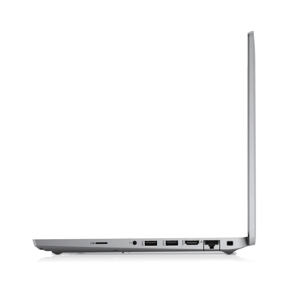 Seitenansicht eines silbernen Laptops. Anschlüsse sind sichtbar. Der Bildschirm ist leicht geöffnet.