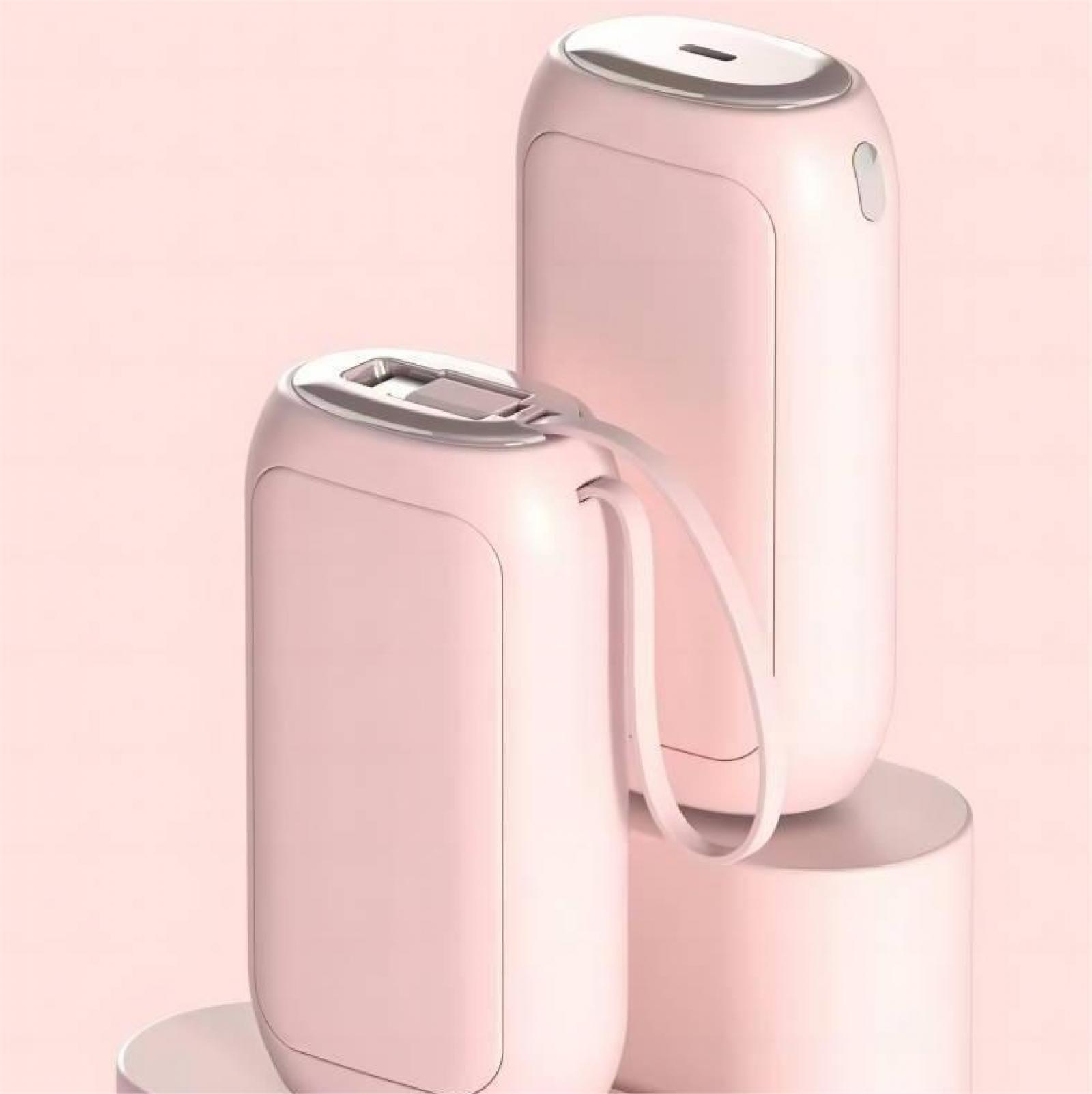 Zwei rosa, zylindrische Geräte mit silbernen Akzenten und Schlaufen auf rosa Hintergrund.
