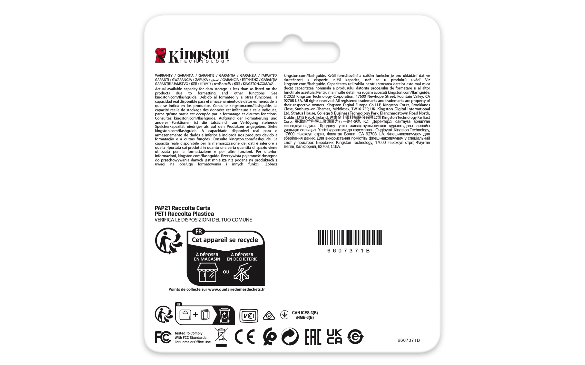 L'image montre l'emballage d'un produit avec du texte et des symboles de recyclage. Il y a un code-barres et un logo.