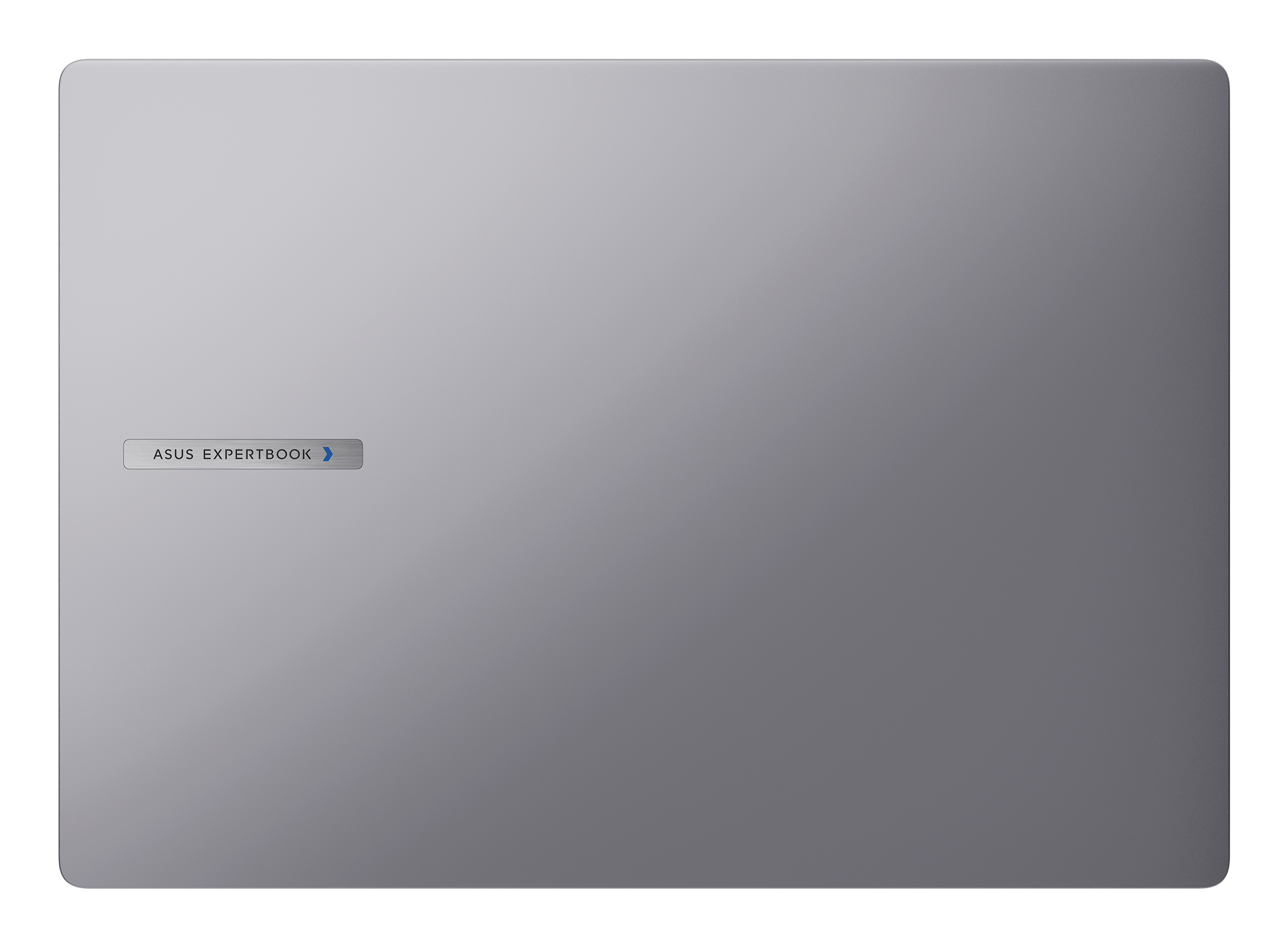 Zamknięty, szary laptop z logo ASUS Expertbook. Tło to gradient szarości.
