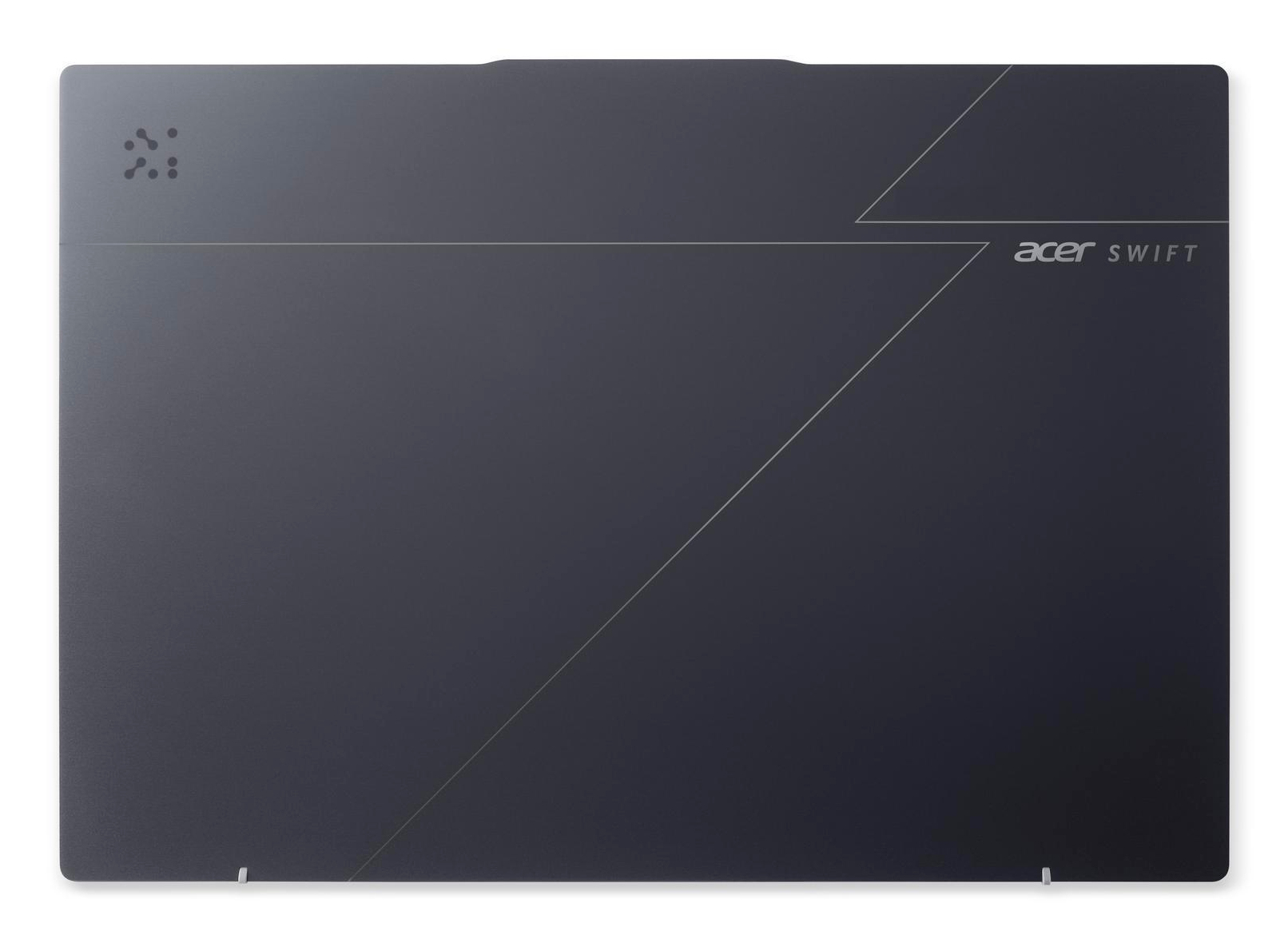 Ciemnoszara pokrywa laptopa. Widoczne logo Acer Swift i elementy designu. Powierzchnia matowa.